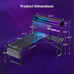 AODK L Shaped Gaming Desk with Led Lights, 51 Inch Reversible Gaming Computer Desk with Display Shelves, PC Gamer Desk Gamer Table with Storage Bag, L Desk for Game, Black