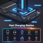 KDD Headset Stand with Charging Station - Detachable Controller Holder with 9 Light Modes - Rotatable Headphone Hanger with USB A&C Charger Ports - Earphone Hook for PC Gaming Accessories Storage