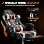 Sweetcrispy Video Game Desk Chair - Ergonomic Computer with Footrest and Comfy Lumbar Support, PU Leather Recliner with Headrest, Dynamic Armrest, Height Adjustable with 360° Swivel, White, Adults