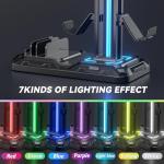 KDD Headset Stand with Charging Station - Detachable Controller Holder with 9 Light Modes - Rotatable Headphone Hanger with USB A&C Charger Ports - Earphone Hook for PC Gaming Accessories Storage