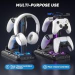 KDD Headset Stand with Charging Station - Detachable Controller Holder with 9 Light Modes - Rotatable Headphone Hanger with USB A&C Charger Ports - Earphone Hook for PC Gaming Accessories Storage