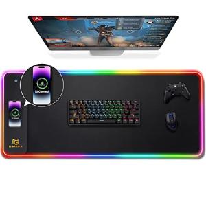 Gimars RGB Gaming Mouse Pad,15W Wireless Charging Mousepad with 10 Light Modes, Large Mousepad with Premium Smooth Surface, Non-Slip Mouse Mat for Gaming, Desk, PC,Office, 31.5x11.8x0.16inch
