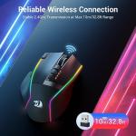 Redragon Wireless Gaming Mouse, Ergonomic Mouse 16000 DPI with Rapid Fire Key, 9 Macro Buttons, 170-Hour Durable Power Capacity and RGB Backlight Wired/Wireless Mouse for Laptop/Mac/PC