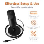 Amazon Basics USB Condenser Microphone for Streaming, Recording, and Podcasting on PC, Plug and Play, Cardioid Pickup, Adjustable Stand with 360° Rotation, Clear Sound, 5.8 x 3.4 inches, Black