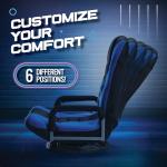 Maple99 Swivel Floor Gaming Chair - Video Lounger Enjoy 6 Different Positions, Adjustable Backrest, Removable Arm Rests, Folds to Store, Stylish Blue with Black Center Stripe