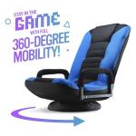 Maple99 Swivel Floor Gaming Chair - Video Lounger Enjoy 6 Different Positions, Adjustable Backrest, Removable Arm Rests, Folds to Store, Stylish Blue with Black Center Stripe