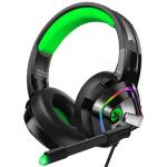 ZIUMIER Z66 Gaming Headset, Wired, Over-Ear, Noise Cancelling Mic, RGB Light, Stereo Surround Sound, Compatible with PS4, PS5, Xbox One, Laptop (Green)