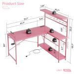 Bestier Gaming Desk 51" L-Shaped, with Power Outlets & LED Lights- 4 Tier Shelves, Reversible Gamer Table with Hooks & Cup Holder for Home Office Carbon Fiber Pink