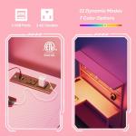 Bestier Gaming Desk 51" L-Shaped, with Power Outlets & LED Lights- 4 Tier Shelves, Reversible Gamer Table with Hooks & Cup Holder for Home Office Carbon Fiber Pink