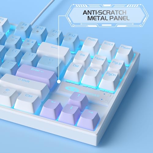MageGee 75% Mechanical Gaming Keyboard, Blue Switch, LED Blue Backlit, 87 Keys Compact TKL Wired Keyboards for Windows Laptop PC Gamer - Blue/White