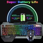 Wireless Gaming Keyboard Mouse & Mouse Pad Kit,3 in 1 RGB Backlit Rechargeable Keyboard Mouse with 3800mAh Battery Metal Panel Removable Hand Rest,RGB Gaming Mousepad(32.5x12inch),Gaming Mouse