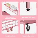 Bestier Gaming Desk 51" L-Shaped, with Power Outlets & LED Lights- 4 Tier Shelves, Reversible Gamer Table with Hooks & Cup Holder for Home Office Carbon Fiber Pink