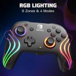 PDP Gaming Afterglow Wave Wireless Nintendo Switch Pro Controller - Officially Licensed, Nintendo Switch 2, Switch Lite/OLED, RGB LED Customization, App Controls, Rechargeable Battery Power - Black