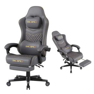 MINOMAC Gaming Chair,Ergonomic Computer Gaming Chair,400lb Load-Bearing,Retractable Footrest/Waist Support/Ergonomic Backrest[Spring + 4D Sponge] (Grey)