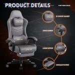 MINOMAC Gaming Chair,Ergonomic Computer Gaming Chair,400lb Load-Bearing,Retractable Footrest/Waist Support/Ergonomic Backrest[Spring + 4D Sponge] (Grey)