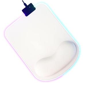 RGB LED Wrist Support Mouse Pad with 13 Lighting Modes, Anti-Slip Rubber Base, Pain Relief Ergonomic Gaming/Office/Home Mouse Pad, 11.8 x 8.5 in (White)