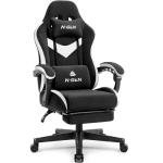 N-GEN GAMING Video Gaming Chair with Footrest Lumbar Support for Home Office High Back Recliner Height Adjustable Ergonomic Comfy Fabric Computer Desk Chair (Black)