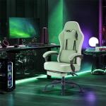 Sweetcrispy Computer Gaming Chair - High Back Ergonomic Desk Chair with Footrest and Lumbar Support, Height Adjustable Task Chair with Linkage Armrests and Headrest, 360° Swivel Wheels, Green
