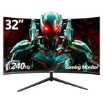 Gawfolk 32 Inch Curved Gaming Monitor 240Hz, 1800R PC Monitor Full HD 1080P, Frameless Computer Dispaly with Freesync and Eye Care Technology, Wall Mountable
