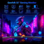 Gawfolk 32 Inch Curved Gaming Monitor 240Hz, 1800R PC Monitor Full HD 1080P, Frameless Computer Dispaly with Freesync and Eye Care Technology, Wall Mountable