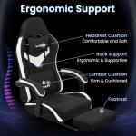 N-GEN GAMING Video Gaming Chair with Footrest Lumbar Support for Home Office High Back Recliner Height Adjustable Ergonomic Comfy Fabric Computer Desk Chair (Black)