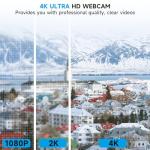 AOC 4k Webcam for PC with Microphone, Computer Camera with Noise Cancellation, Privacy Cover, 99° FOV, Plug & Play USB Webcam for Streaming, Conferencing, Zoom, Skype, Facetime, Laptop, PC, Skype