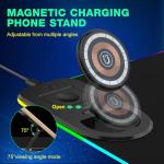 RGB Gaming Mouse Pad Wireless Charging Desk Mat with Foldable Phone Stand, Large LED Gaming Mat 800x350x4mm, 15 Light Modes, Waterproof, Keyboard Pad for PC Computer, Includes 20W PD Power Adapter