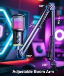Gaming USB Microphone, Noise Cancellation Condenser Mic with Mute,Boom Arm Mic-Reverb Adjustment, Monitoring for Streaming, Podcasting, Discord, YouTube,PC, Computer, PS4, PS5, Mac