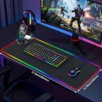 RGB Gaming Mouse Pad Wireless Charging Desk Mat with Foldable Phone Stand, Large LED Gaming Mat 800x350x4mm, 15 Light Modes, Waterproof, Keyboard Pad for PC Computer, Includes 20W PD Power Adapter
