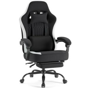 DUMOS Gaming Chair with Linkage Armrests, Video Game Chairs with Pocket Spring Cushion, Ergonomic Computer Silla Gamer Office Desk Chair with Footrest for Adults & Students, Black