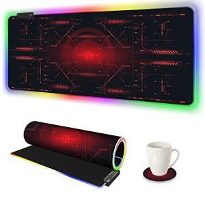 AIMSA Large Gaming Mouse Pad RGB, Keyboard Led Mousepad Extended 35.4 x 15.8 inch Non-Slip Rubber Base with 14 Lighting Modes Desk Mat, Red Circuit Board Motherboard