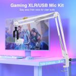 FIFINE Gaming XLR/USB Microphone Kit, Streaming Dynamic Mic Set for PC, Computer Mic for Vocal Podcast Recording Voiceover, with Headphones Jack, Gain Knob, Arm Stand-AmpliGame AM8T White