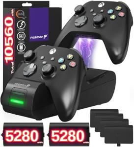 Fosmon Fast Charging for Xbox Controller Charger Station for Xbox Series X | S, Xbox One, Elite w/ 2X 5280mWh Rechargeable Battery Packs, 4 Covers & Dock Stand