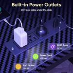 DUMOS Gaming Desk, Computer Desk with USB Charging Ports, Power Outlets, Type-C and LED Lights, Reversible L Shaped Desk with Storage Shelves & Monitor Stand for Office Gaming Room Black 48IN