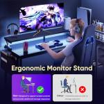 DUMOS Gaming Desk, Computer Desk with USB Charging Ports, Power Outlets, Type-C and LED Lights, Reversible L Shaped Desk with Storage Shelves & Monitor Stand for Office Gaming Room Black 48IN