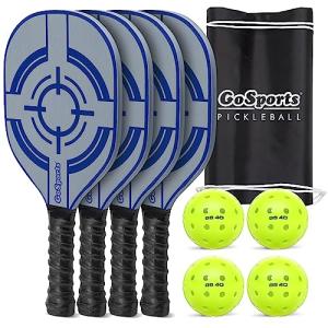 GoSports Pickleball Set with 4 Paddles, 4 Regulation Pickleballs and Carry Case - Classic, Retro, Steel Blue or Yellow