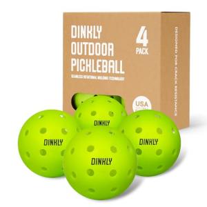 Dinkly Pickleball Balls, Outdoor Pickleballs USAPA Approved, Enhanced Durability Pickle Ball with Roto-Molded & Seamless Design, 40 Holes Green Pickleballs for Beginners Professionals, 4 Pack