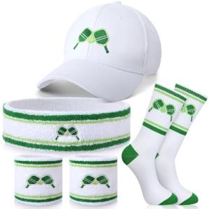 Panitay 4 Pack Funny Dink Ball Lover Gifts Dink Ball Hats Sports Wrist Head Sweatbands and Novelty Socks for Men Women(Green)