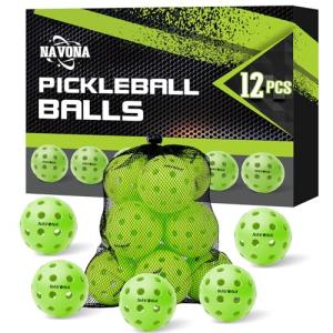 Navona 12 Pack Premium 40-Holes Green Outdoor Pickleball Balls, Meet USAPA Official Requirement, Pickleball Ball Outdoor, High Bounce True Flight, Durable Pickle Ball Set