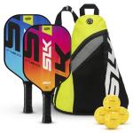 Selkirk Sport SLK Neo Fiberglass Pickleball Paddles Set of 2 | Designed in The USA | Complete Pickleball Set with 2 Pickle Ball Rackets, 3 Hybrid+ Balls, and SLK Sling Bag | Electric Sunset & Oasis