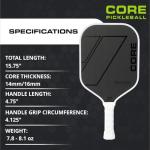 CORE Carbon Fiber Pickleball Paddle MX-1000 with Cover 16mm - USAPA Approved - Cushioned Comfort Grip with Honeycomb Polymer - Superior Spin Control - Beginners & Intermediate Players