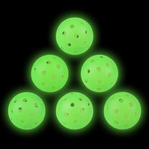 Amoswiz Pickleball Balls, 6 Pack Outdoor Glow in The Dark Pickleballs with Mesh Bag, Luminous Gifts, Light Up Green, High Visibility & Durable for Training
