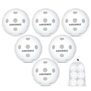 Amoswiz Indoor Pickleball Balls, 6 Pack of 26 Holes Pickleballs, USAPA Approved Indoor Pickleballs Set, High Visibility Durable Pickle Balls for Training and Tournament, White