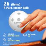 Amoswiz Indoor Pickleball Balls, 6 Pack of 26 Holes Pickleballs, USAPA Approved Indoor Pickleballs Set, High Visibility Durable Pickle Balls for Training and Tournament, White