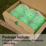 Amoswiz Pickleball Balls, 6 Pack Outdoor Glow in The Dark Pickleballs with Mesh Bag, Luminous Gifts, Light Up Green, High Visibility & Durable for Training