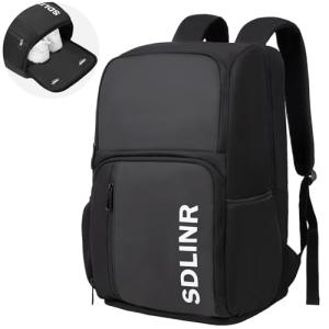 SDLINR Pickleball Bag Fits 4 to 10 Paddles, Large Pickleball Backpack with Shoe Compartment and Fence Hook, Pickle ball Gifts for Men Women (Black)