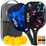 MTEN Pickleball Paddles, USAPA Approved Pickleball Paddles Set of 2, Fiberglass Surface Pickleball Set, 2Pickleball Rackets, 4 Pickleball Balls, 2Grip Tapes & Carry Bag for Men Women