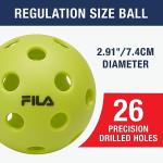 FILA Accessories Indoor Pickleball Balls - Official Indoor Pickleballs, Regulation Size with 26 Holes (Lime), Pack of 4
