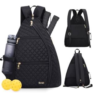 Sucipi Pickleball Bag for Women, Pickleballs Backpack with Fence Hook Reversible Quilted Crossbody Sling Bags Tennis Bags Backpack Pickle Ball Paddle Bag-Holds Paddles, Pickleballs Accessories