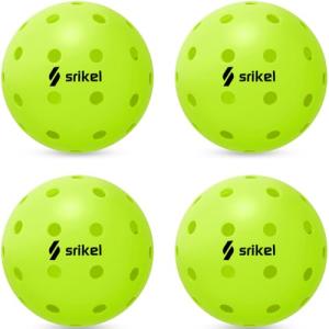 Srikel Outdoor Pickleballs - USAPA Approved Pickleball Balls, Seamless Roto-Molded Design for Durability, 4 Pack Green, Crack-Resistant 40-Hole Pickle Balls for Beginner Intermediate Pro Player